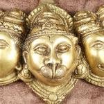 Pure Brass Panchmukhi Hanuman Wall Hanging | 4.5" x 6.7" x 1.5" (11.4 x 17 x 3.8 cm) | 650g Five-Face Sacred Art | Divine Protection Decor